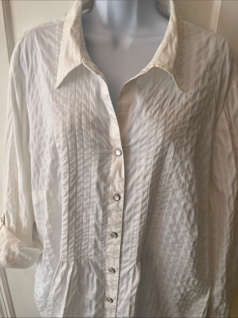 Cotton Blend Blouse Snap Front Tunic Women's 22W White Beach Western Boho - Picture 4 of 16